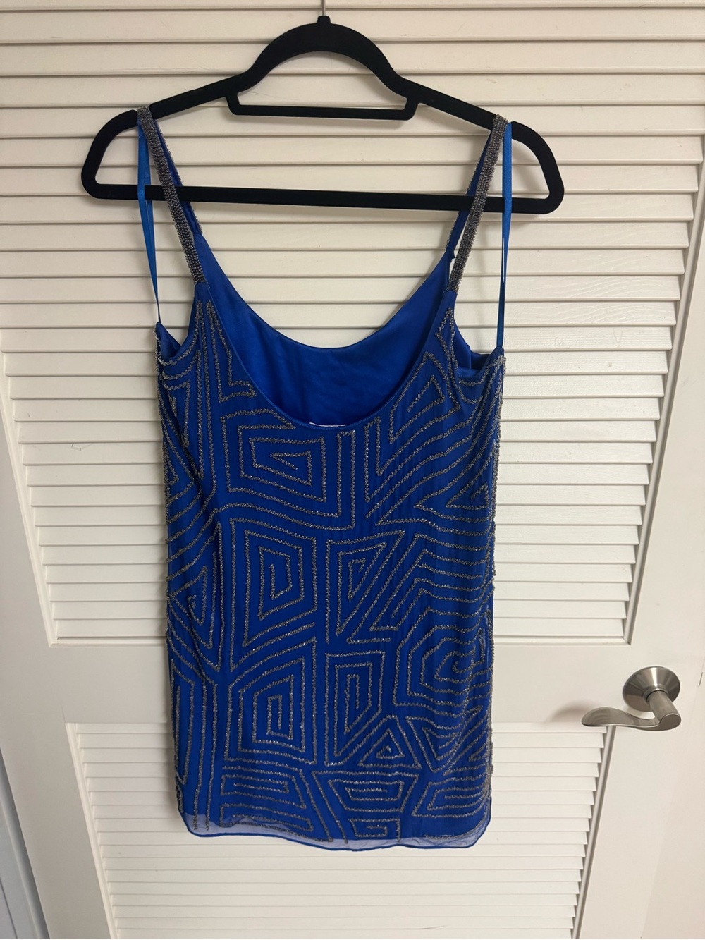 Parker Royal Blue Geometric Beaded Mini Dress - Picture 2 of 3